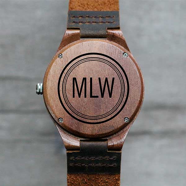 Circle Monogram Engraved Walnut Wood Watch - 28736D