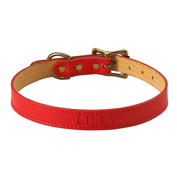 Personalized Red Italian Leather Dog Collars - 28769D