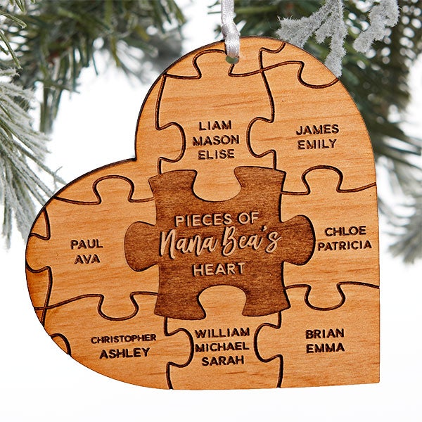 Pieces Of Her Heart Personalized Natural Wood Ornament