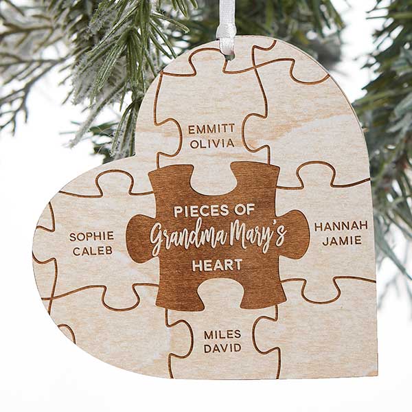 Pieces Of Her Heart Personalized Wood Heart Ornaments - 28833