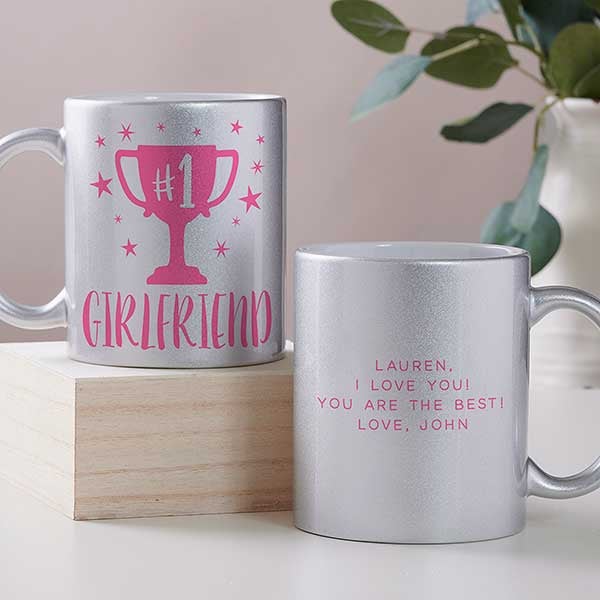 #1 Girlfriend Trophy Personalized Glitter Coffee Mugs - 28903