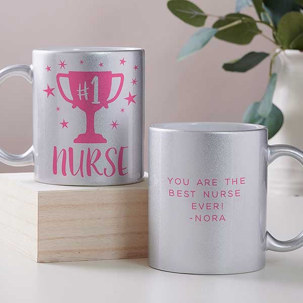 #1 Nurse Trophy Personalized Glitter Coffee Mugs - 28907