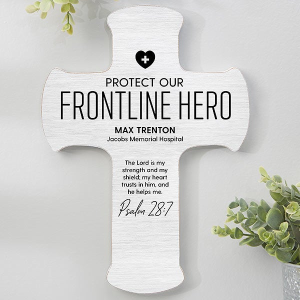 Protect Our Frontline Hero Personalized Wall Cross - 29038