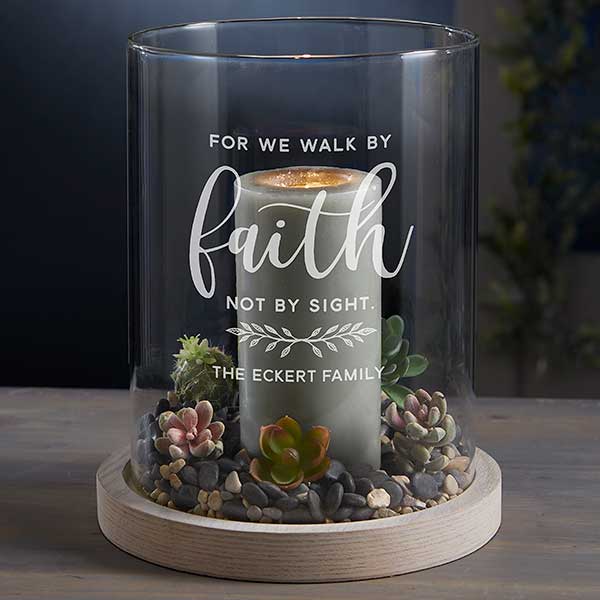 We Walk in Faith Personalized Wood Hurricane Candle Holder - 29080