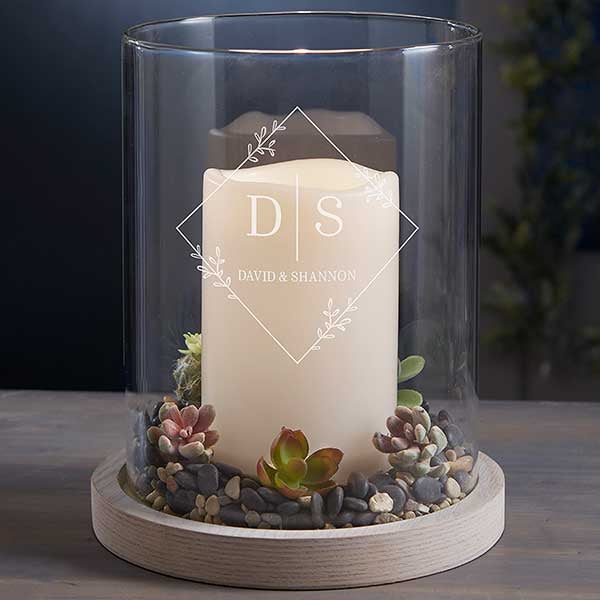 Diamond Initials Personalized Wood Hurricane Candle Holder - 29082