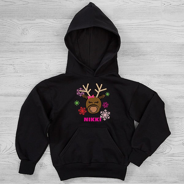 Christmas Reindeer Personalized Hanes Kids Hooded Sweatshirt