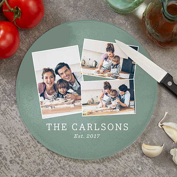 Photo Collage Personalized Round Glass Cutting Boards - 29256
