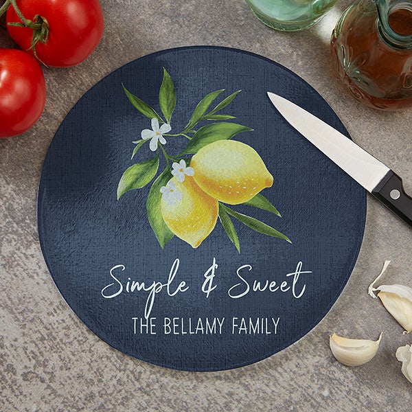 Lovely Lemons Personalized Round Glass Cutting Boards - 29257