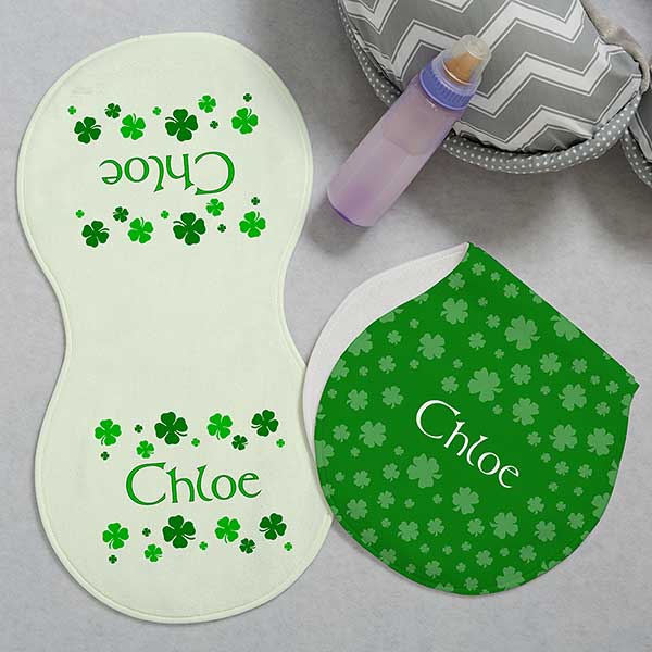 Lucky Clover Personalized Burp Cloths - 29274