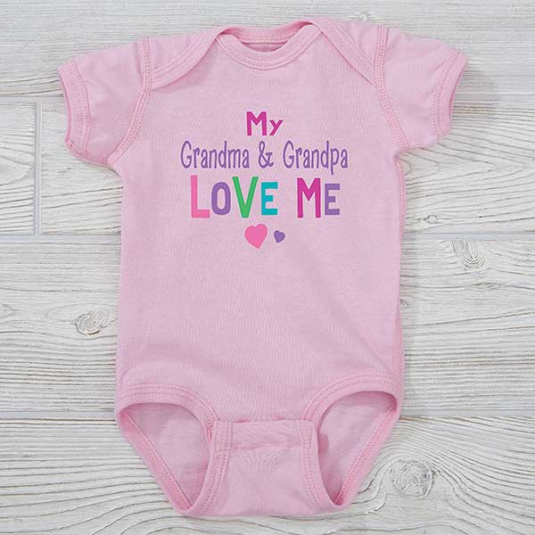 Personalized My Grandma and Grandpa Love Me Baby Onesie Bodysuit for Boy or Girl
