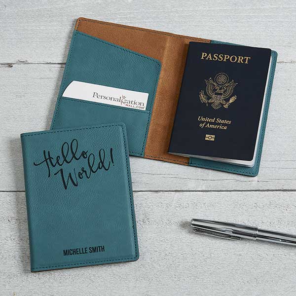 Hello World! Teal Green Personalized Passport Holder