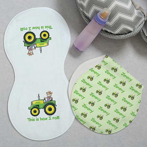 Tractor Time Personalized Burp Cloths - 29362