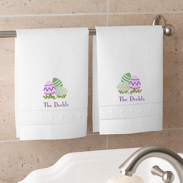 Personalized Linen Guest Towel Set - Easter Design - 2948