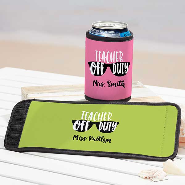 Teacher Off Duty Personalized Can & Bottle Wraps - 29509