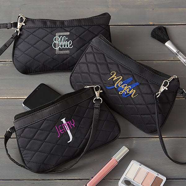 Playful Name Embroidered Quilted Wristlet - 29567