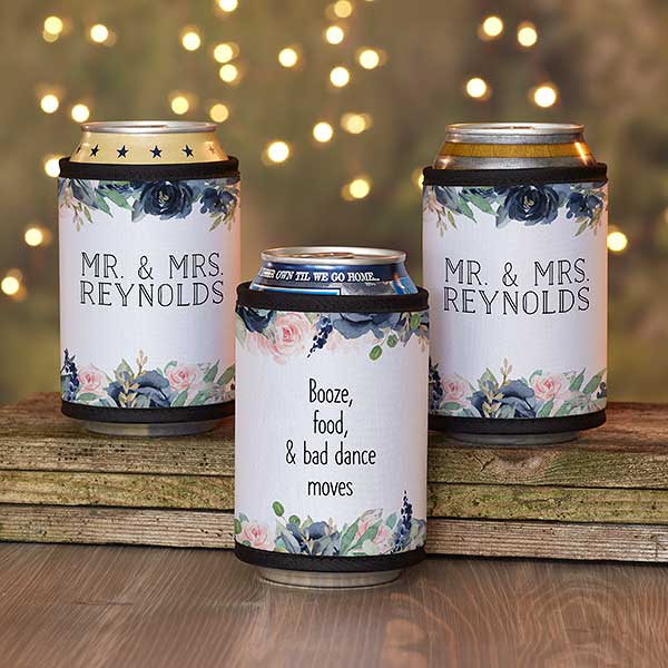 Navy Colorful Floral Personalized Wedding Favor Can & Bottle Wrap - 29603