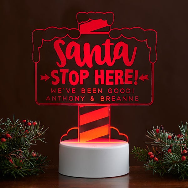 Santa Stop Here Personalized LED Sign - 29657