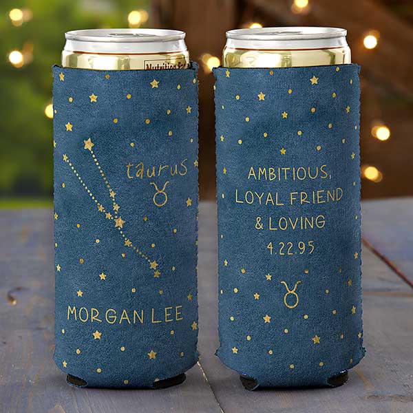 Taurus Zodiac Personalized Slim Can Cooler - 29717
