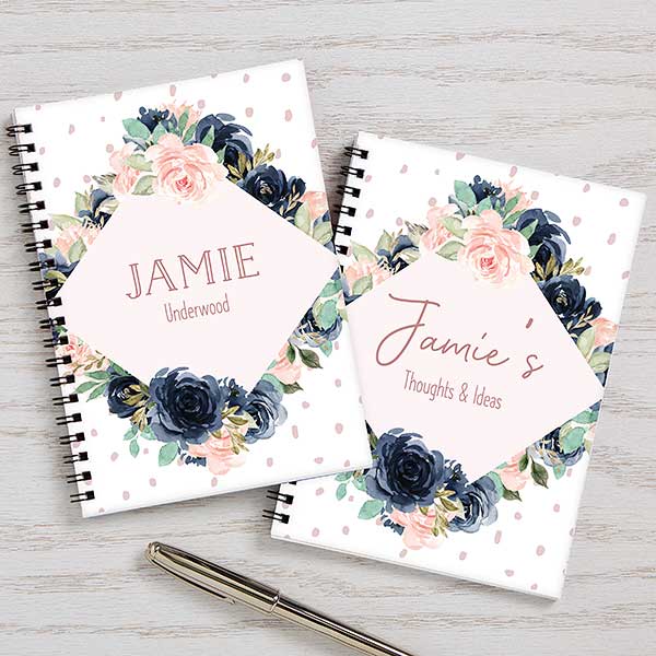 Navy Colorful Floral Personalized Mini Journals - 29766