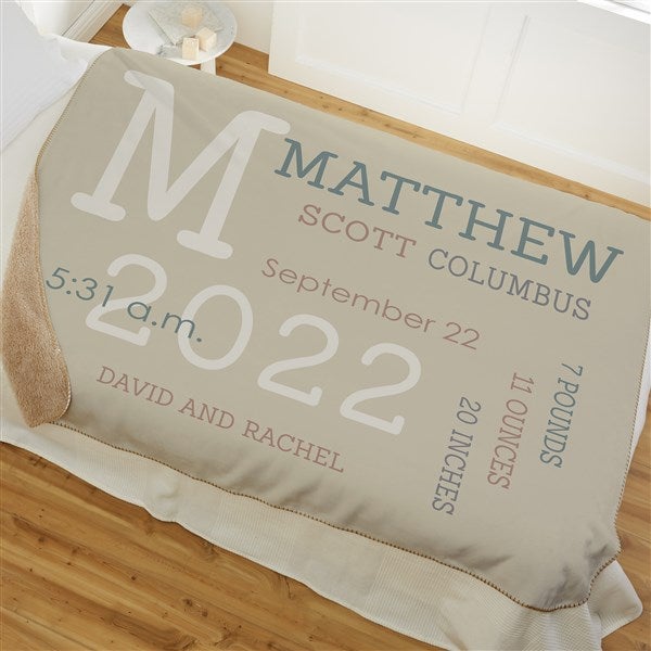 Modern All About Baby Boy Personalized 30x40 Sherpa Baby Blanket