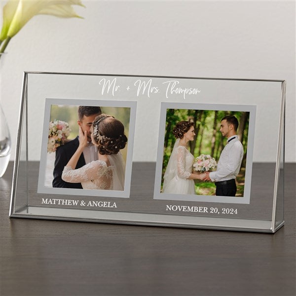 Classic Elegance Personalized Wedding Double Photo Glass Frame - 29792