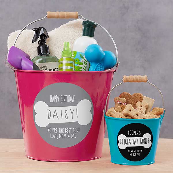 Dog's Birthday Personalized Dog Treat Buckets