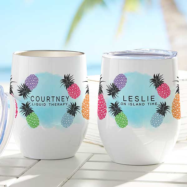 Pineapple Party Personalized Stemless Wine Cup - 29909