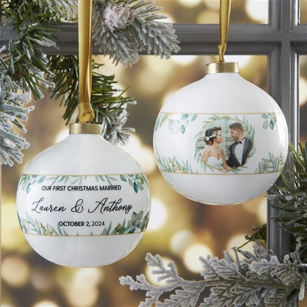 Our First Christmas Personalized Wedding Photo Ball Ornament - 29927