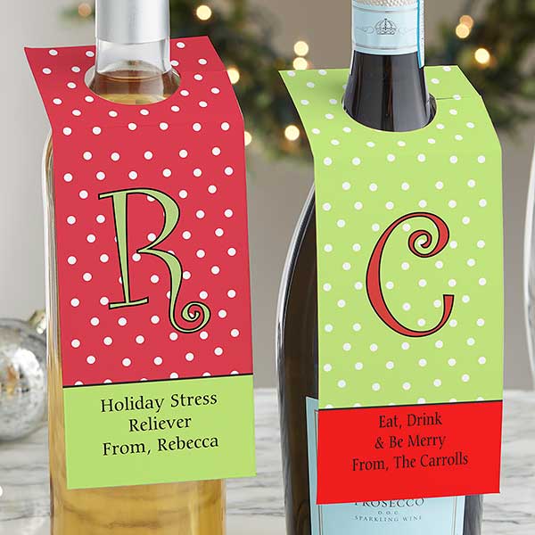 Polka Dot Christmas Personalized Wine Bottle Tags - 29930