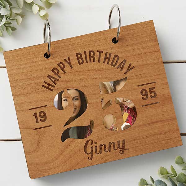 Modern Birthday Personalized Wood Photo Album - 30049