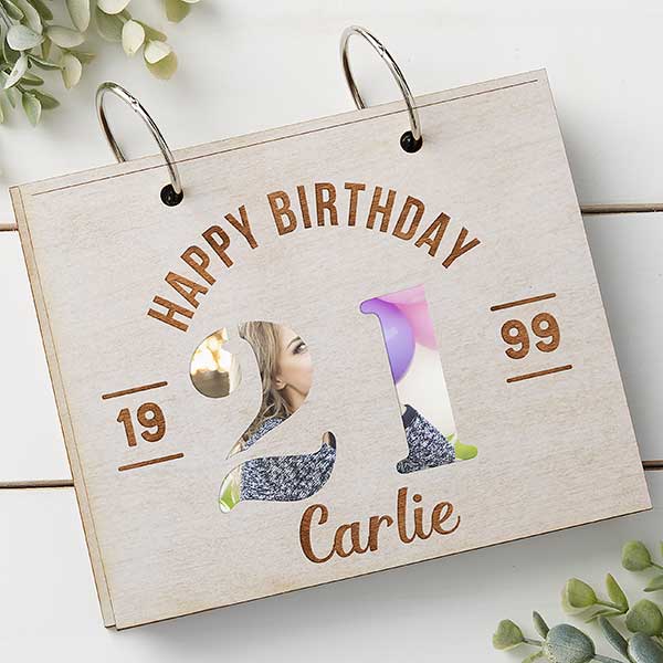 Modern Birthday Personalized Wood Photo Album - 30049