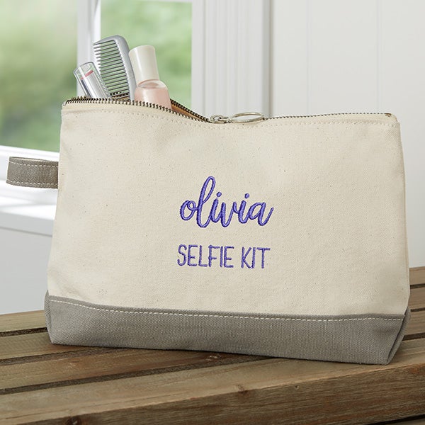 Scripty Style Embroidered Canvas Makeup Bags - 30077