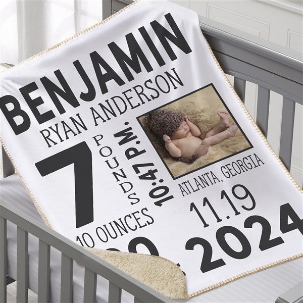 Baby Boy Photo Birth Stats Personalized Baby Blankets - 30078