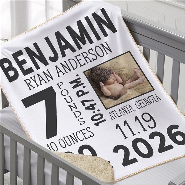 Baby Boy Photo Birth Stats Personalized Baby Blankets - 30078