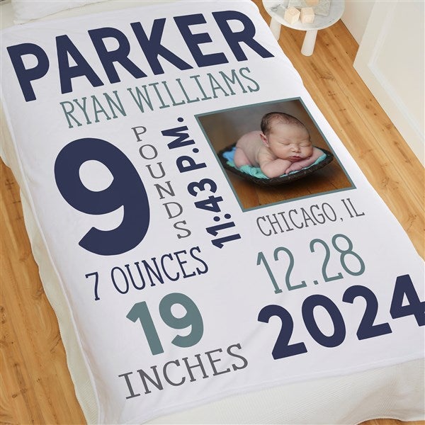 Baby Boy Photo Birth Stats Personalized Baby Blankets - 30078