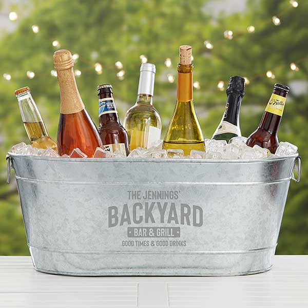 Backyard Bar & Grill Personalized Galvanized Beverage Tub