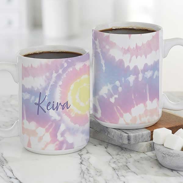 Pastel Tie Dye Personalized Ceramic Coffee Mugs - 30220