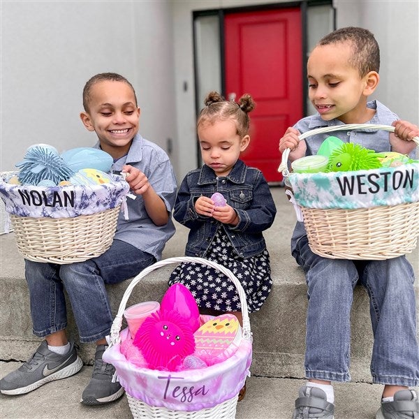 Pastel Tie Dye Personalized Natural Wicker Easter Basket