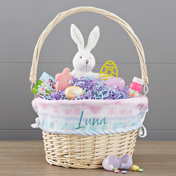 Pastel Tie Dye Personalized Easter Basket With Folding Handle - 30244