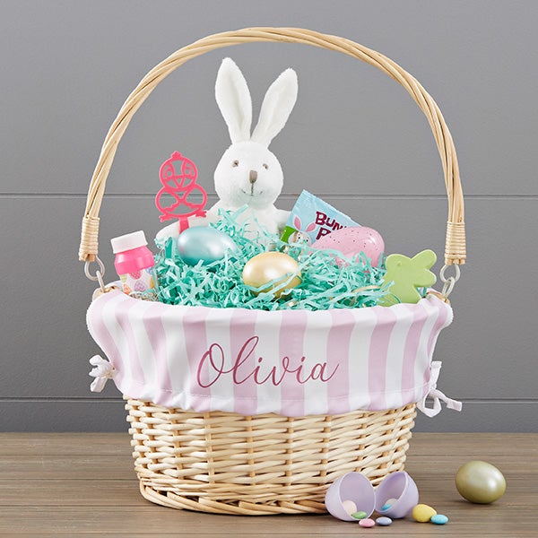 Delicate Stripes Personalized Easter Basket With Folding Handle - 30245