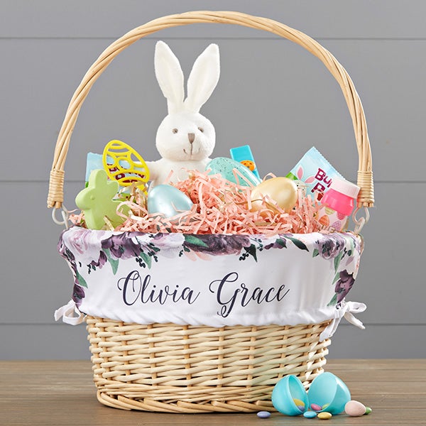 Colorful Floral Personalized Easter Basket With Folding Handle - 30249