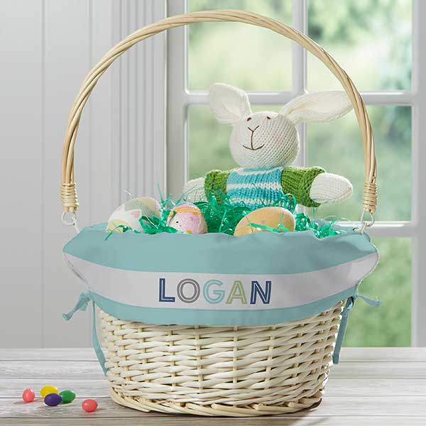 Boy's Colorful Name Personalized Easter Basket With Folding Handle - 30250
