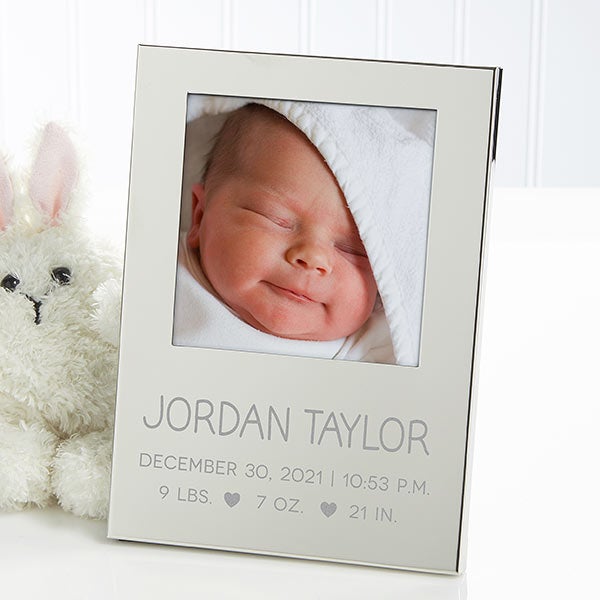 Baby Birth Information Engraved Silver Picture Frame