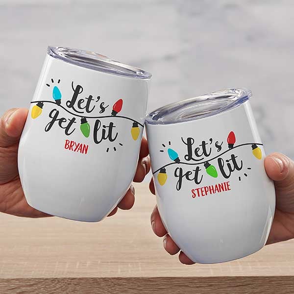 Let's Get Lit Personalized Stainless Steel Stemless Wine Cup - 30292