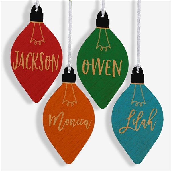 Merry Name Personalized Wood Christmas Light Bulb Ornaments - 30294