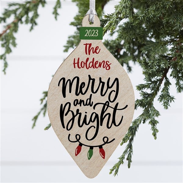Merry & Bright Personalized Wood Christmas Bulb Ornaments - 30295