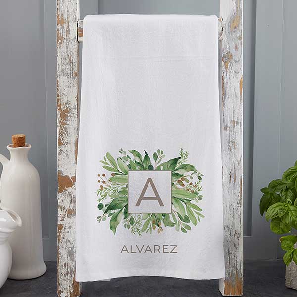 Greenery Monogram Personalized Flour Sack Towel - 30307