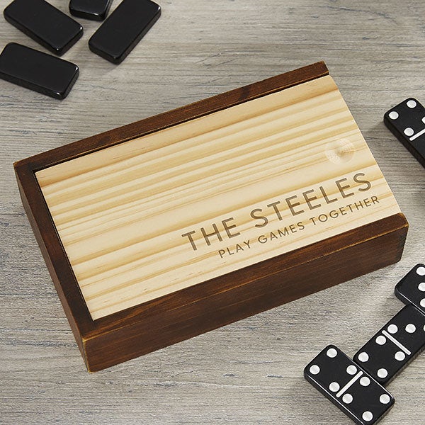 Personalized Dominoes With Walnut Stain Wood Case - 30310