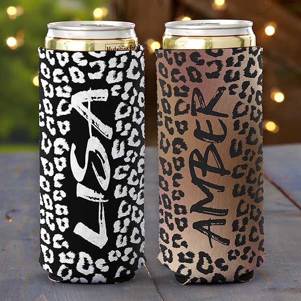 Leopard Print Personalized Slim Can Cooler - 30312