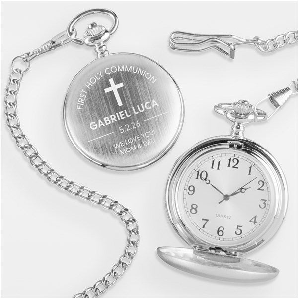 First Communion Engraved Silver Pocket Watch - 30329